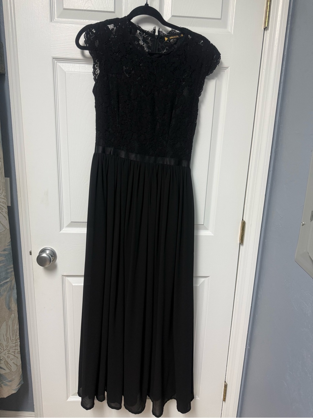 Miusol Black Lace Evening Dress with Satin Trim